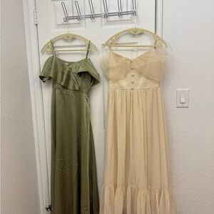 2 Off-Shoulder Green/ Yellow Dresses + 2 Bathrobes for Wedding